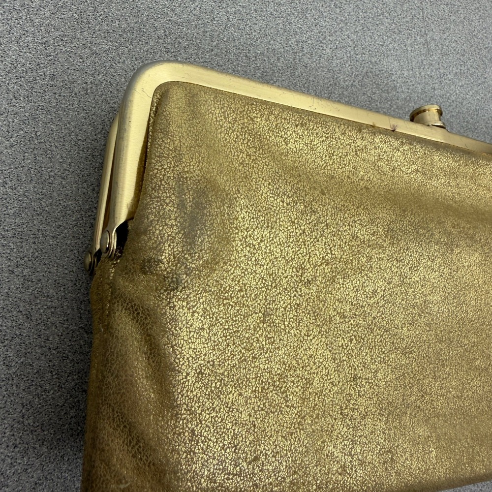 Hobo Wallet Womens OS Gold Lauren Clutch Metallic Leather Kiss Lock - Picture 6 of 13